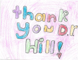 a thank note from a patient's family to the doctors at pediatric ent associate