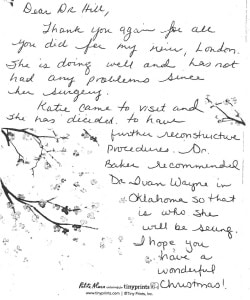 a thank you note from a patient to the doctors at pediatric ent associates