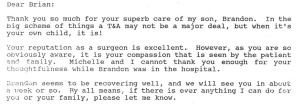 a thank you note from a patient to the doctors at pediatric ent associates