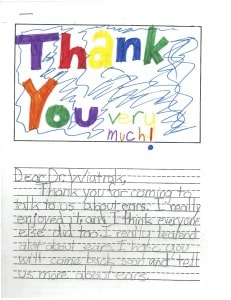 a thank you note from a patient to the doctors at pediatric ent associates