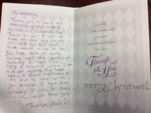 a thank you note from a patient to the doctors at pediatric ent associates